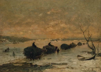 Conduciendo heno sobre el hielo, a fines del invierno