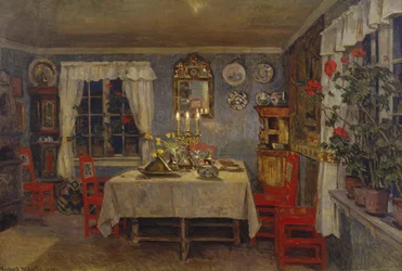 Interior de la sala de estar del artista.