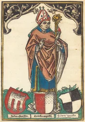 Obispo de Augsburgo con tres escudos de armas
