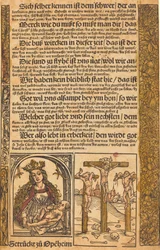 Hoja volante con dos escenas de la vida de Cristo y bordes grotescos