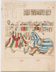 Justa simulada de guerra con escudos fijos