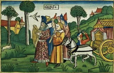 2 Samuel 6:1-5 David lleva el Arca a Jerusalén, de la Biblia de Núremberg (Biblia Sacra Germanaica)