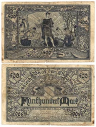 Un billete de quinientos marcos, 1922 (anverso y reverso)