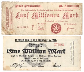 Billetes de cinco millones y un millón de marcos, 1923