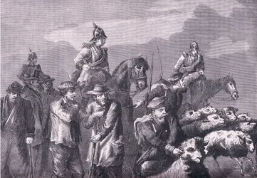 Una partida de forrajeo, Historia de la guerra entre Francia y Alemania de Cassell, publicada por Cassell and Company Limited, c.1890