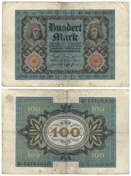 Un billete de cien marcos, 1920 (anverso y reverso)