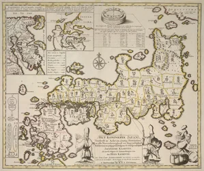 Un mapa del Reino de Japón dividido en sesenta y ocho provincias, mapas separados de Kamschatka y Niphon