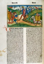Una página de la Biblia de Nuremberg, edición alemana, ...