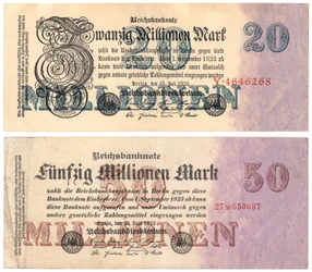 Billetes de veinte y cincuenta millones de marcos, 1923