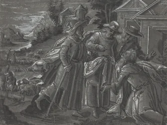 Abraham entreteniendo a los ángeles [verso], c.1600 (pluma y tinta)