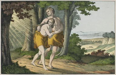 Adán y Eva expulsados del paraíso, ilustración de L