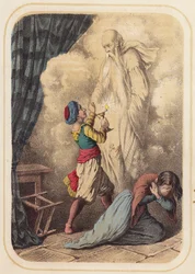 Aladino, una escena de Las mil y una noches (litografia en color)