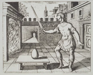 Alegoría alquímica: El huevo de los filósofos, de Srutinium Chymicum por Michael Majer (1687) ilustrado en una historia de la magia publicado a finales del siglo XIX