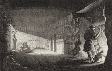 Capilla rupestre del Antiguo Egipto, Gebel el-Silsila. Ilustración para Bilder-Atlas