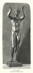 Estatua de bronce griega antigua de un niño rezando