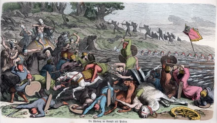 Historia Antigua. Macedonia. Falange macedonia luchando contra los persas. ... (grabado)