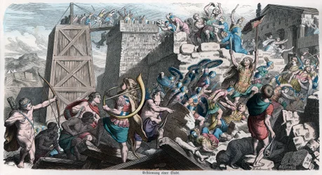 Historia Antigua. Roma. Romanos asaltando una ciudad ... (grabado)