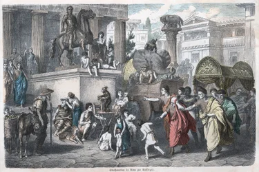 Historia Antigua. Roma. Escena en una calle romana ... (grabado)