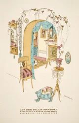 "Aus dem Palais Stourdza", anuncio de Friedmann  Weber (Baden-Baden)", de Styl, pub.1922 (impresión en pochoir)