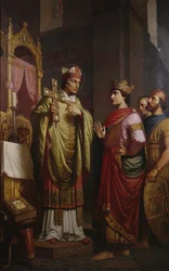 El obispo Bernward muestra su cruz al emperador Otón III