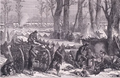 Bivouac de las tropas del General Du Croy en los bosques de Vincennes, Cassells History of the War between France and Germany publicado por Cassell and Company Limited, c.1890