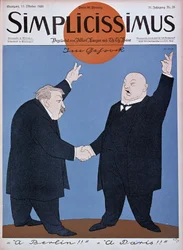 Caricatura sobre el acercamiento franco-alemán: Briand y Stresemann - en "Simplicissimus" del 11/10/1926 (grabado)