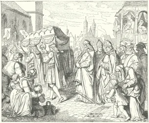 Carlos IV de Bohemia siguiendo el cortejo fúnebre de Gunther von Schwarzburg, Rey de Alemania