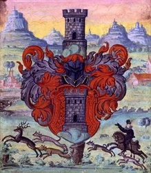 Escudo de armas dentro de una escena de caza, c.1640