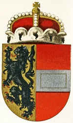 Escudo de armas de Salzburgo, con un sombrero de príncipe descansando sobre el escudo, c.1898