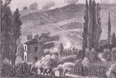 Combate en Chatillon, Historia de la Guerra entre Francia y Alemania de Cassell, publicada por Cassell and Company Limited, c.1890 (litografía)