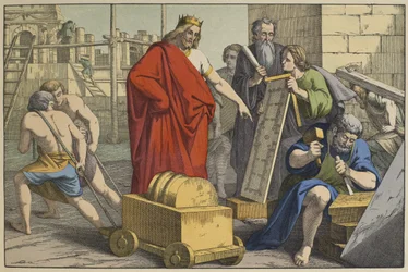 Construcción del Templo de Jerusalén, ilustración de L