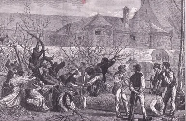 Cortando árboles alrededor de París para leña, Historia de la guerra entre Francia y Alemania de Cassell, publicada por Cassell and Company Limited, c.1890