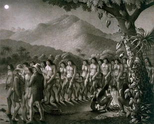 Danza de la tribu Puri, ilustración del Atlas de un viaje en Brasil