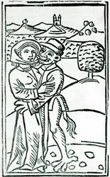 Demonio haciendo el amor a una bruja (xilografía)