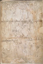 Dibujos de las diecisiete razas monstruosas, incluidos gigantes, pigmeos, blemmyae y donestre, ilustración de 