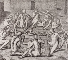 Comiendo la carne de un prisionero según el viejo historiador, de 