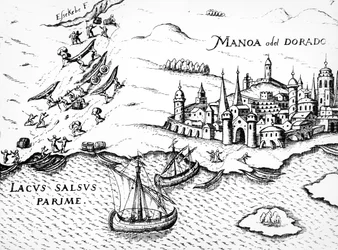 Eldorado, ilustración de Regni Guianae, por G. Raleigh, 1594-96