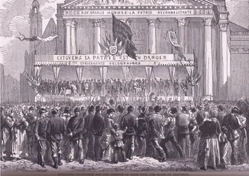 Inscripción de voluntarios para la defensa de París, Historia de la guerra entre Francia y Alemania de Cassell, publicada por Cassell and Company Limited, c.1890
