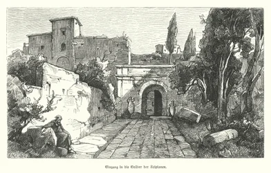 Entrada a la Tumba de los Escipiones, Roma (grabado)
