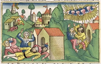 Éxodo 11:1-10 Las siete plagas de Egipto: la muerte de los hijos mayores, de la Biblia de Núremberg (Biblia Sacra Germanaica)
