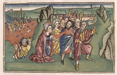 Éxodo 14 Moisés y los israelitas cruzando el Mar Rojo, de la Biblia de Núremberg (Biblia Sacra Germanaica)