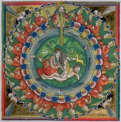 Copia facsímil de Génesis 2:22 Dios creó a Eva, de la Biblia de Núremberg (Biblia Sacra Germanaica)
