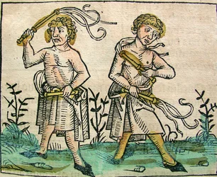 Flagelantes, publicado en la Crónica de Núremberg, 1493