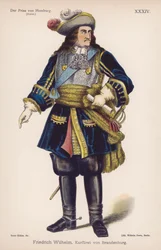 Friedrich Wilhelm, duque de Brandeburgo, de El Príncipe de Homburg de Heinrich von Kleist (litografía a color)