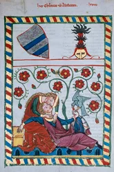 Escena galante en la Edad Media. Iluminación del cancionero Manesse
