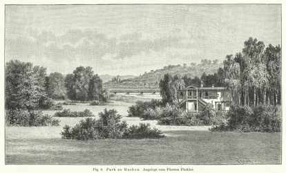 Diseño de jardín: Parque Muskau, Alemania, diseñado por el Príncipe Hermann von Pueckler-Muskau (grabado)