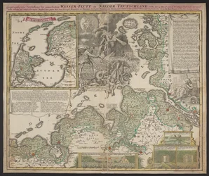 Presentación geográfica de la desgraciada inundación de agua en la Baja Alemania, que tuvo lugar el 25 de diciembre de 1717, c.1718 (impresión)
