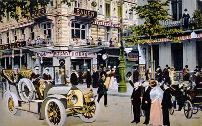 Postal alemana que representa el desfile del Kaiser Wilhelm II, c.1912