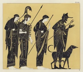 Figuras griegas con perro
