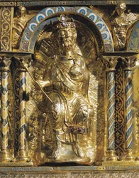 Enrique II (973-1024 también conocido como San Enrique, Emperador del Sacro Imperio Romano, detalle del Santuario del Emperador Carlomagno (742-814) 1215